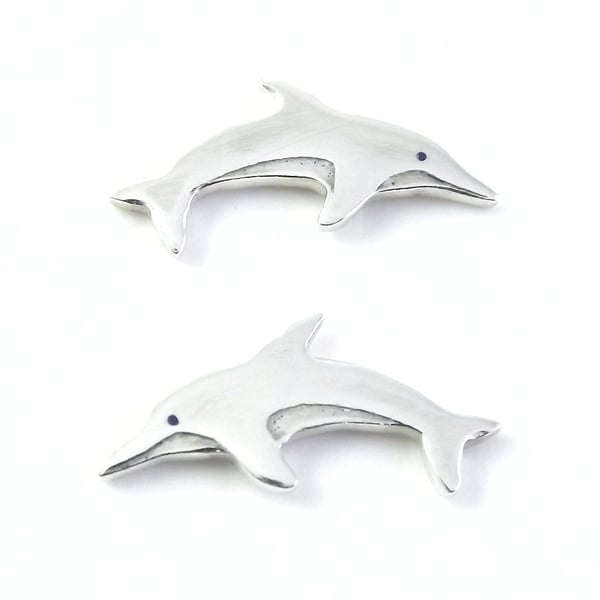 Dolphin Stud Earrings, Silver Wildlife Jewellery, Handmade Nature Gift for Her