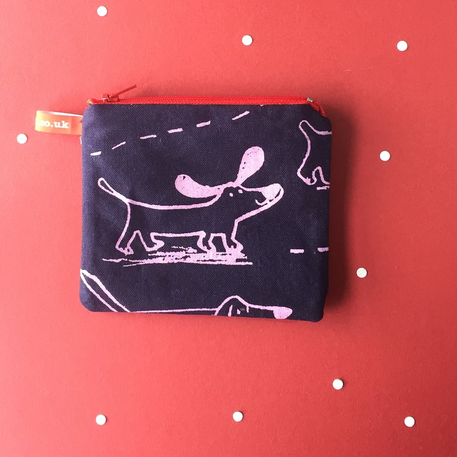 Coin or card purse with happy dogs screen printed design by Jo Brown HappyTomato