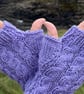 Hand knitted fingerless gloves, featuring cable knit pattern      MAUVE  - Image 3