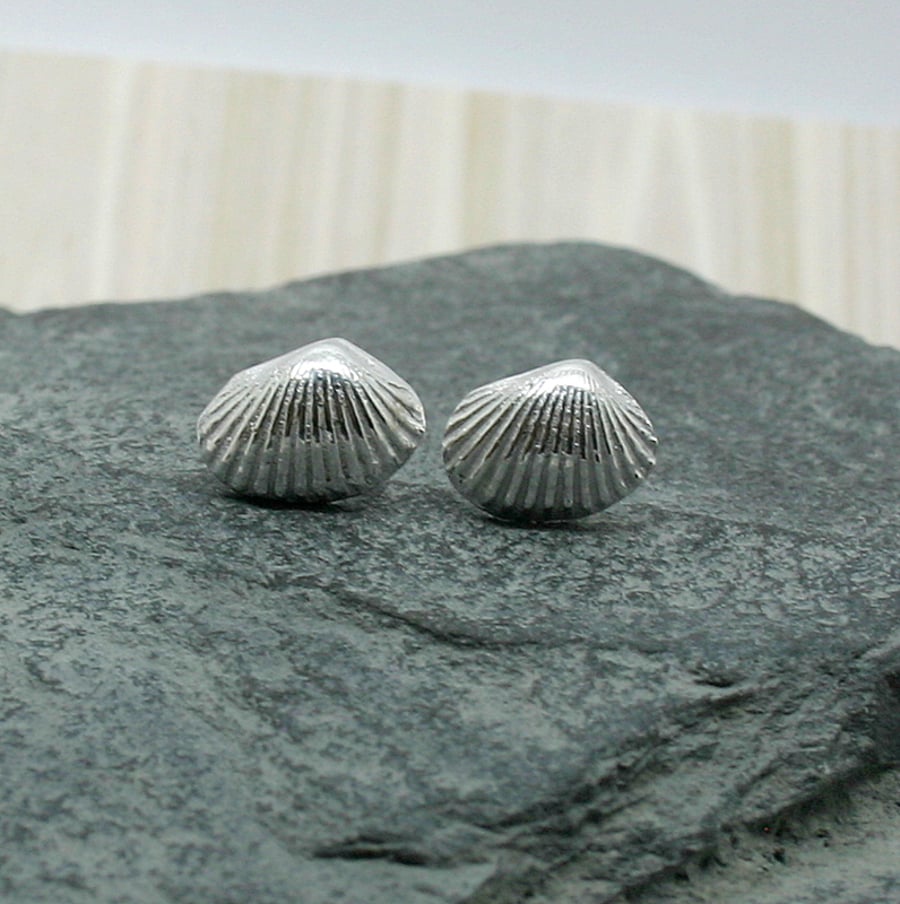 Sterling silver small shell stud earrings
