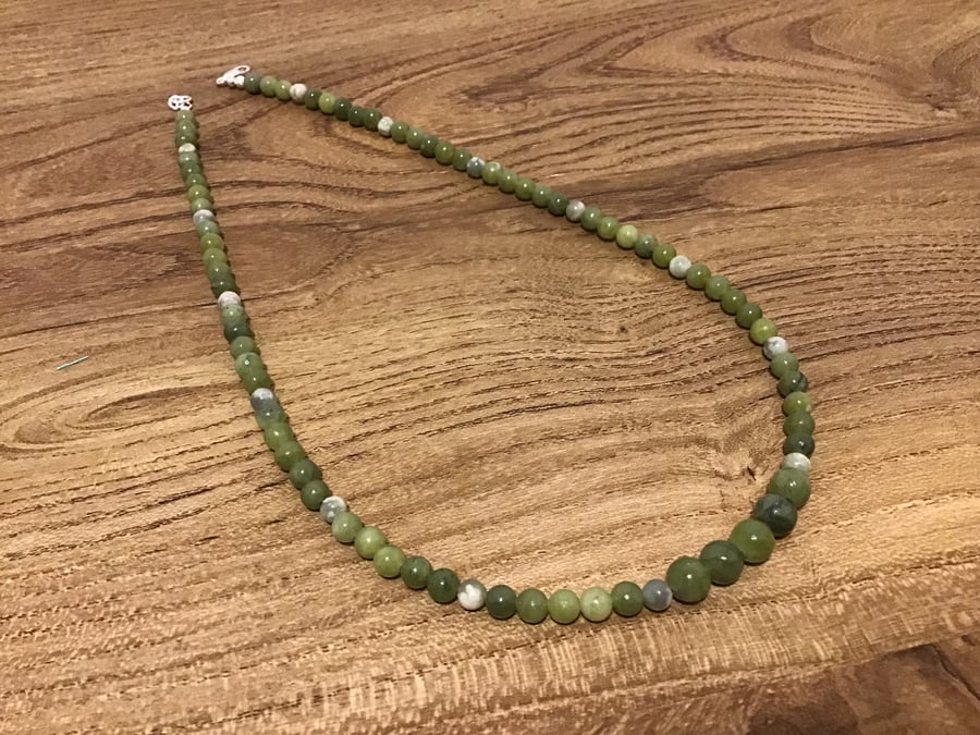 Natural green Jade and Peace Jade Sterling silver necklace 16” 17” or 18” length