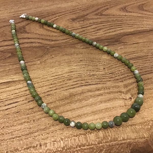 Natural green Jade and Peace Jade Sterling silver necklace 16” 17” or 18” length