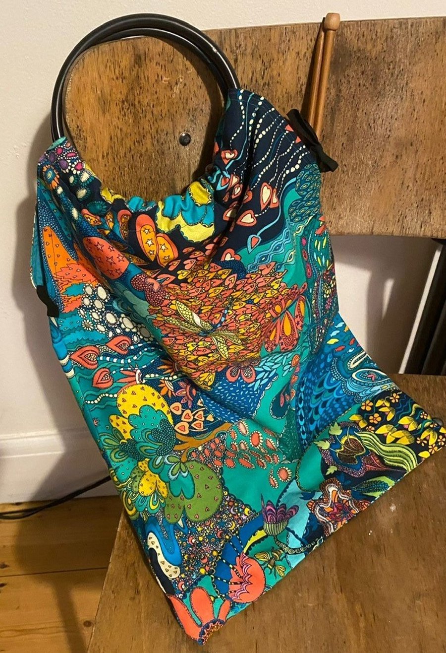 Handmade knitting bag and needles sleeve