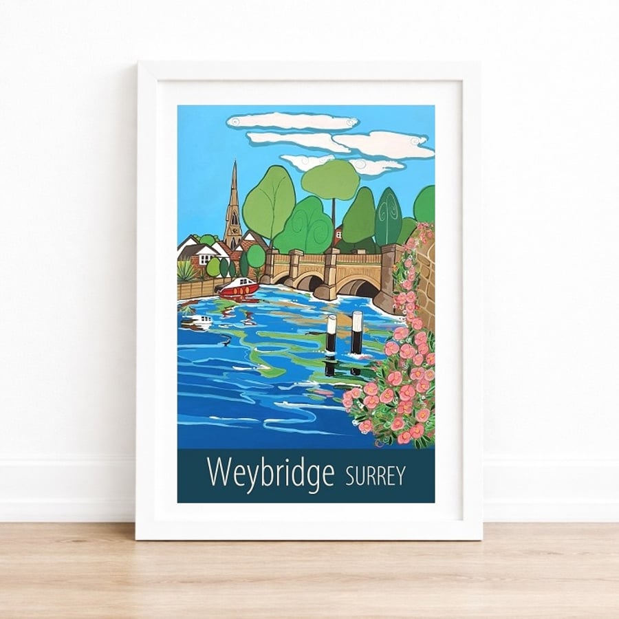 Weybridge Surrey travel poster print by Susie West