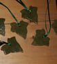 Handmade green ivy stoneware ceramic hanging decoration with green ribbon - Image 4