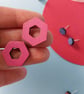Open Hexagon Stud earrings in colourful painted wood - Image 2
