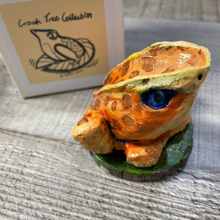 Handmade Clay Sculpture Original Art Peach Frog