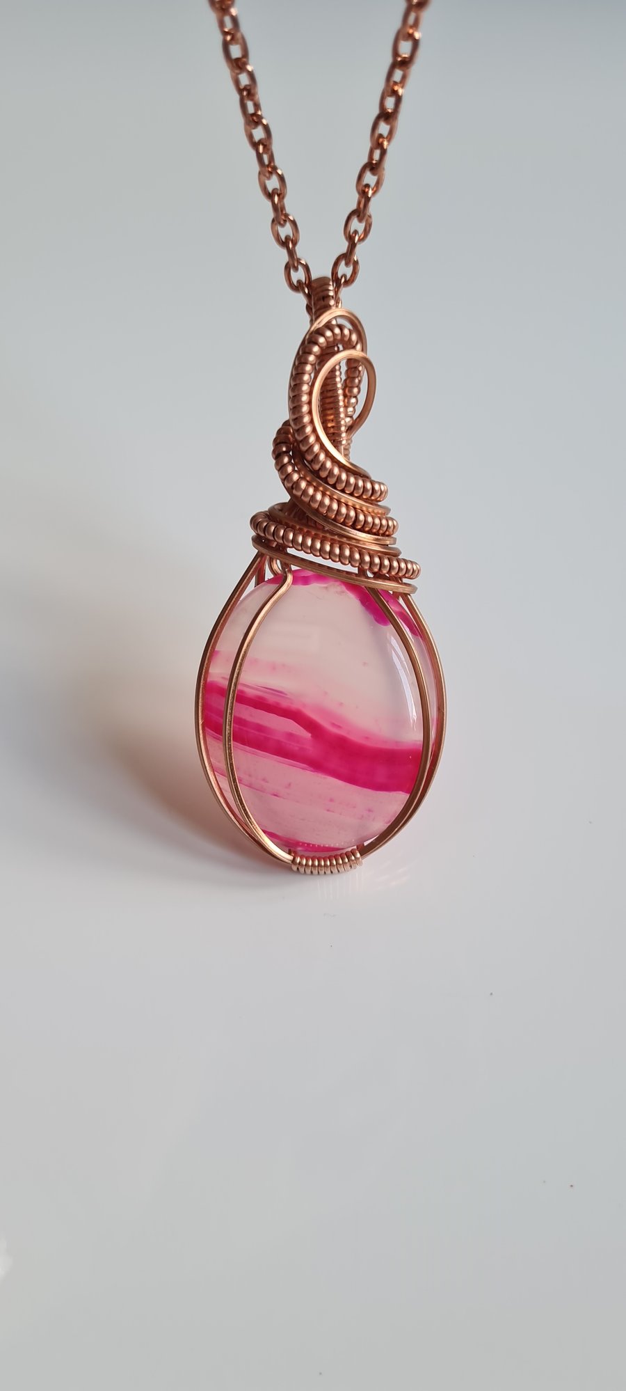 Large Natural Pink Botswana Agate & Copper Statement Pendant Necklace