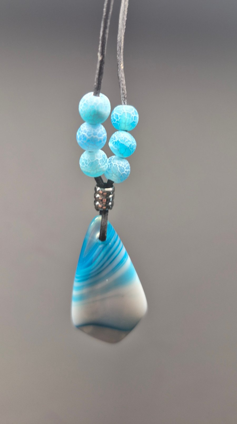 Blue and White Stripes Onyx Agate Shield pendant