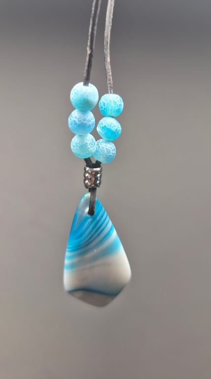 Blue and White Stripes Onyx Agate Shield pendant