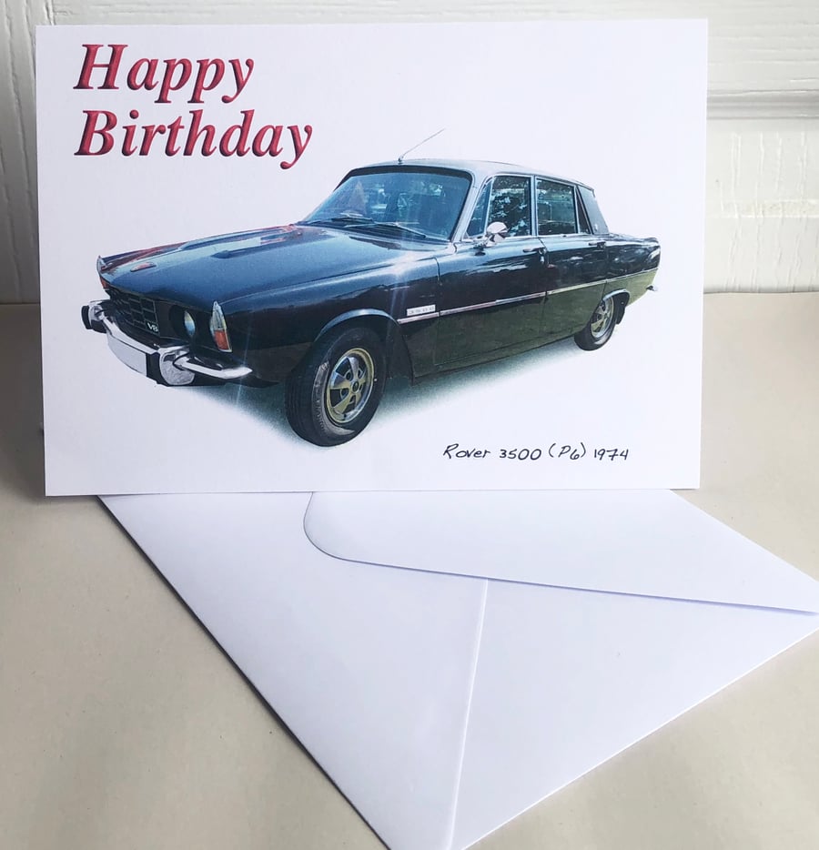 Rover 3500 P6 1974 - Black - Birthday, Anniversary, Retirement or Plain Card