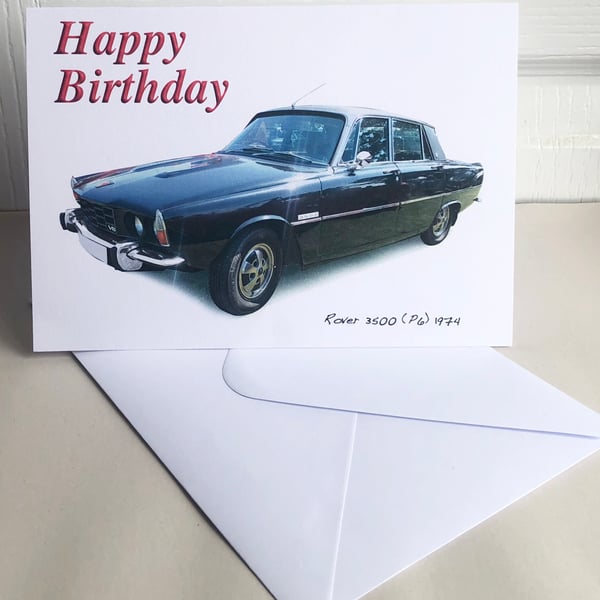 Rover 3500 P6 1974 - Black - Birthday, Anniversary, Retirement or Plain Card