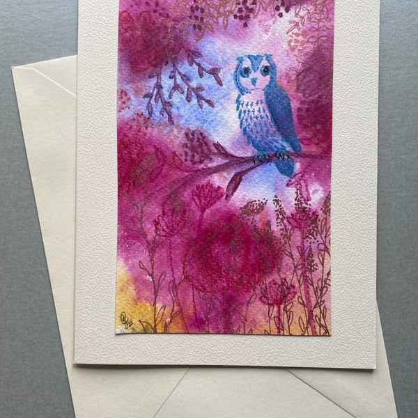 Hand painted Colourful owl card