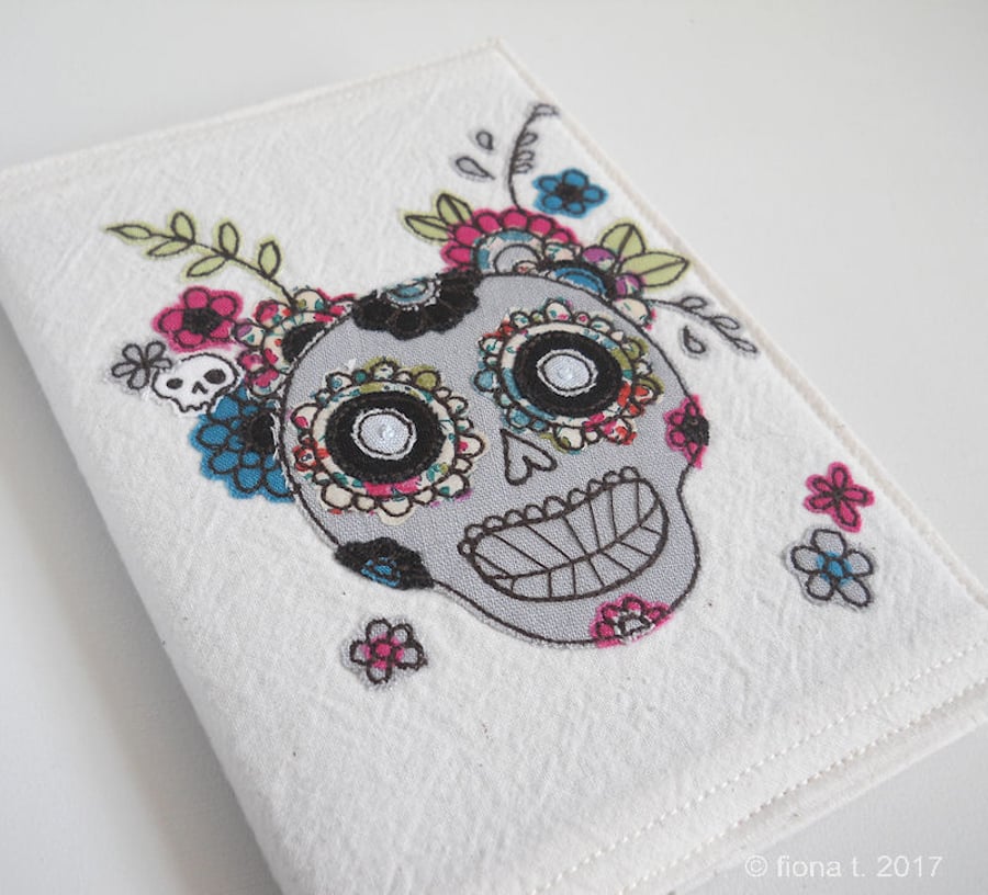applique & freehand embroidery skull notebook