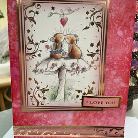 I love you cute mice kissing valentines or anniversay card
