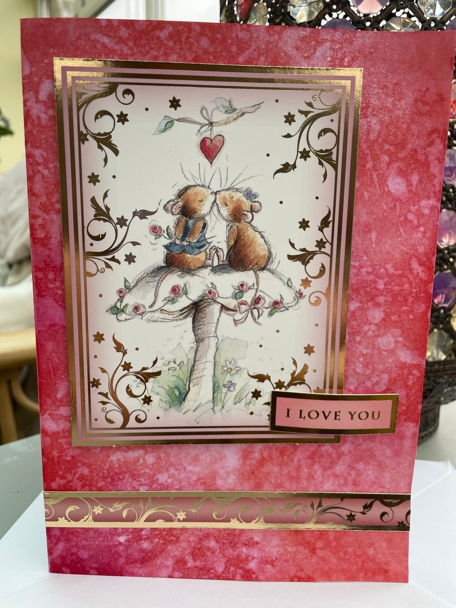 I love you cute mice kissing valentines or anniversay card