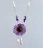 Azure Fairy Bloom Necklace – Real Erigeron Flower, Amethyst & Biwa Pearls - Image 6