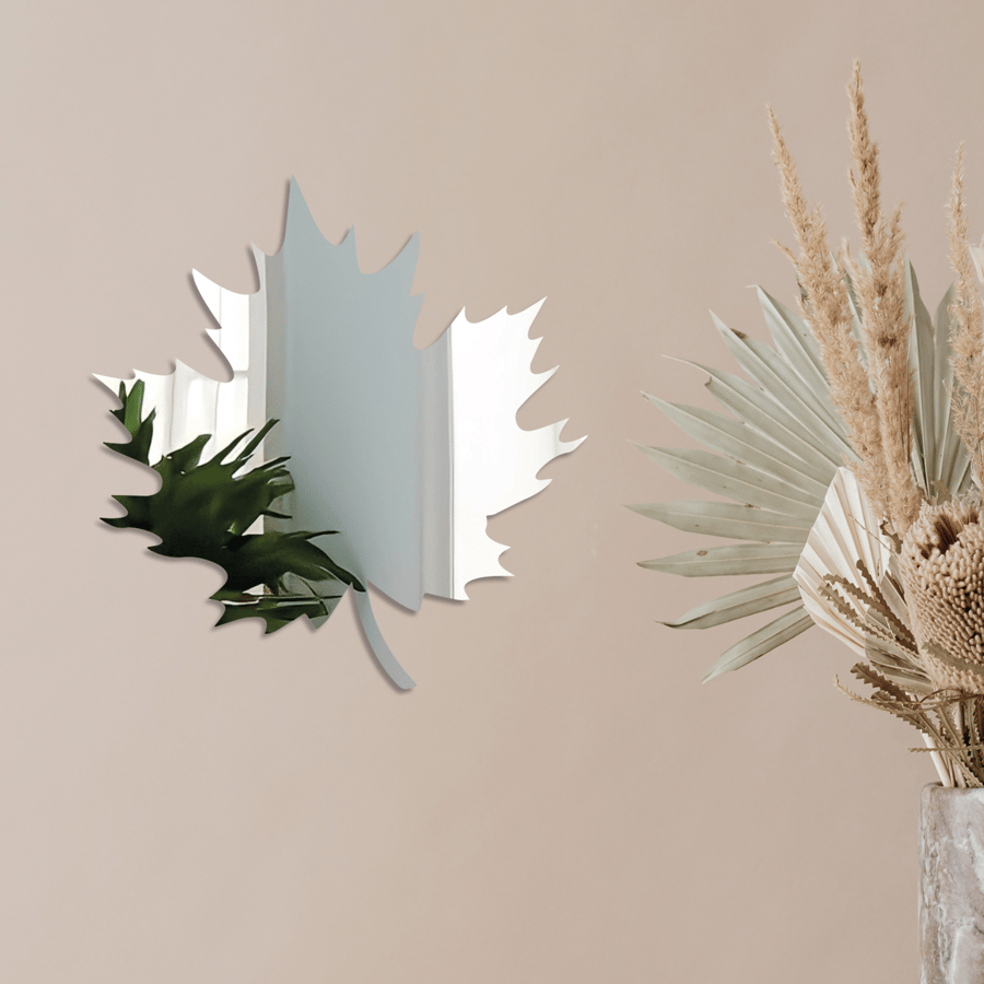 Maple Leaf Mirror Acrylic Reflective Home Decor Trees and Plant House