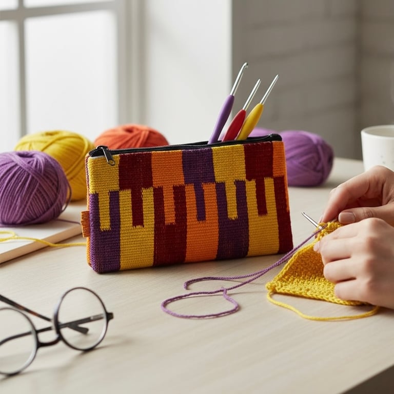 Geometric Kente Tools Case (Purple, Yellow, Red) 