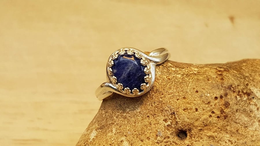 Sodalite adjustable ring. 925 sterling silver. Reiki jewelry. Women's 10x8mm 