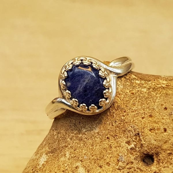 Sodalite adjustable ring. 925 sterling silver. Reiki jewelry. Women's 10x8mm 