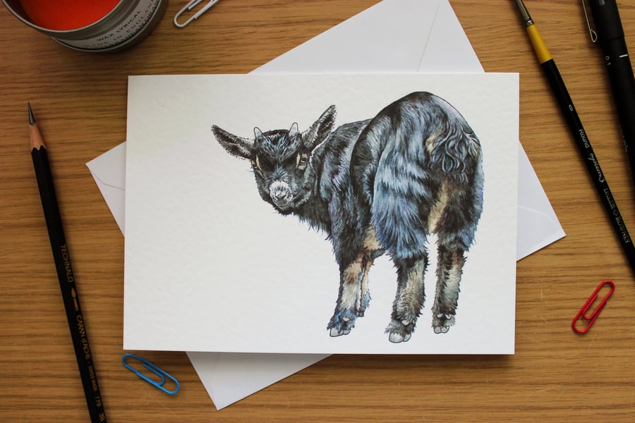 Goat Greeting Card - Blank Greeting Card, Wildlife Art Card, Free UK Post