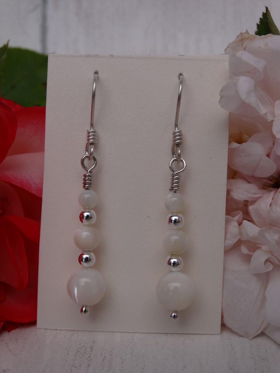 Mother of pearl 3 bead dangle earrings