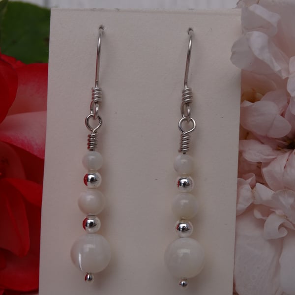 Mother of pearl 3 bead dangle earrings