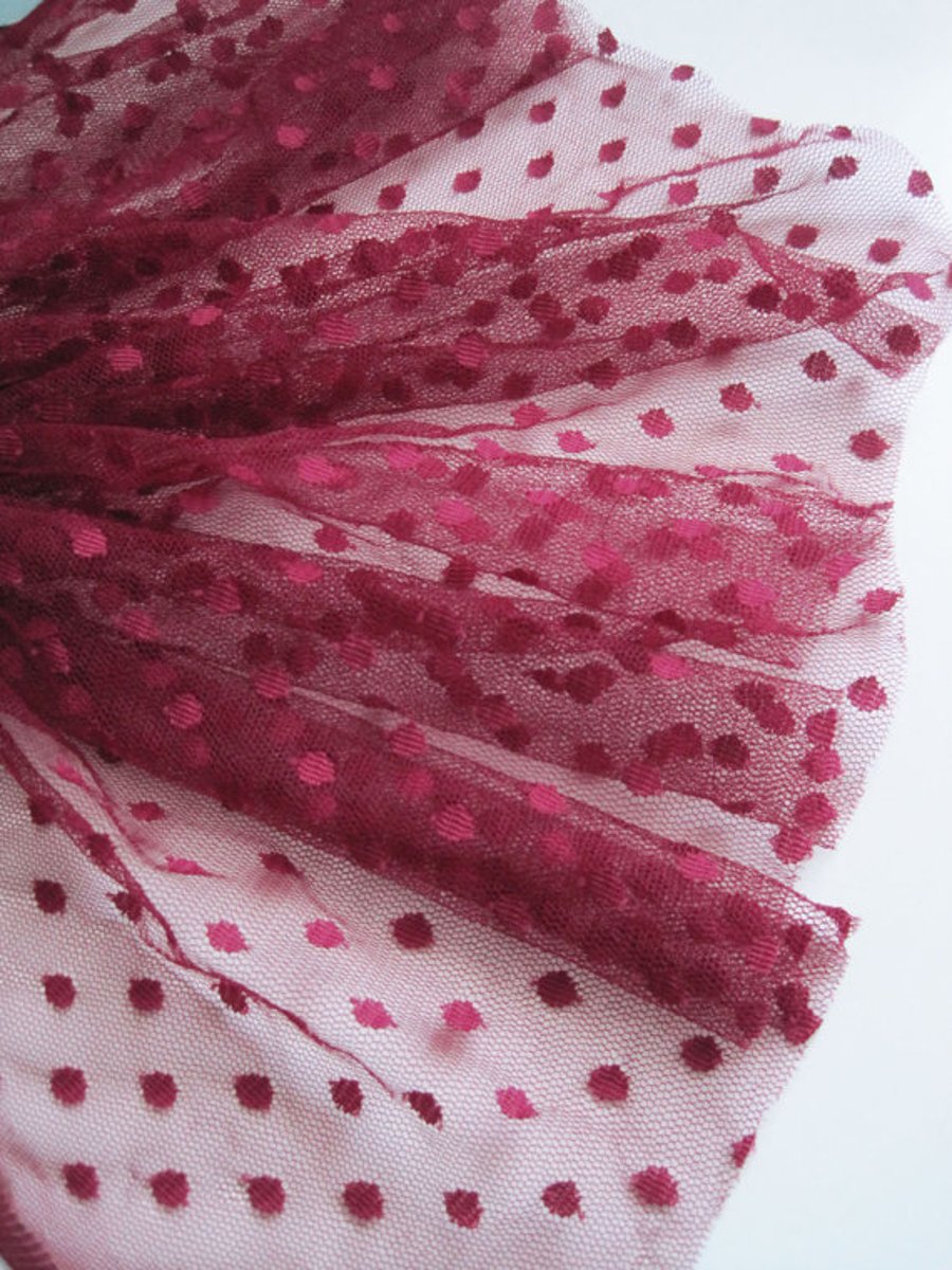 Burgundy spot tulle fabric - sold per metre