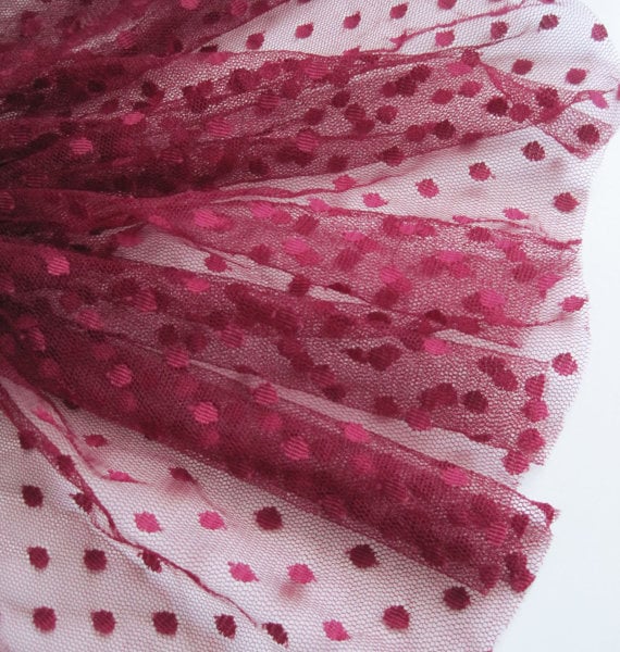 Burgundy spot tulle fabric - sold per metre