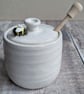 Perfectly Imperfect- Ceramic honey pot with bee and wooden honey dipper