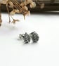 Sterling Silver Leaf Stud Earrings - Oxidised