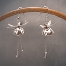 Handmade fine Silver fuschia flower dangle earrings