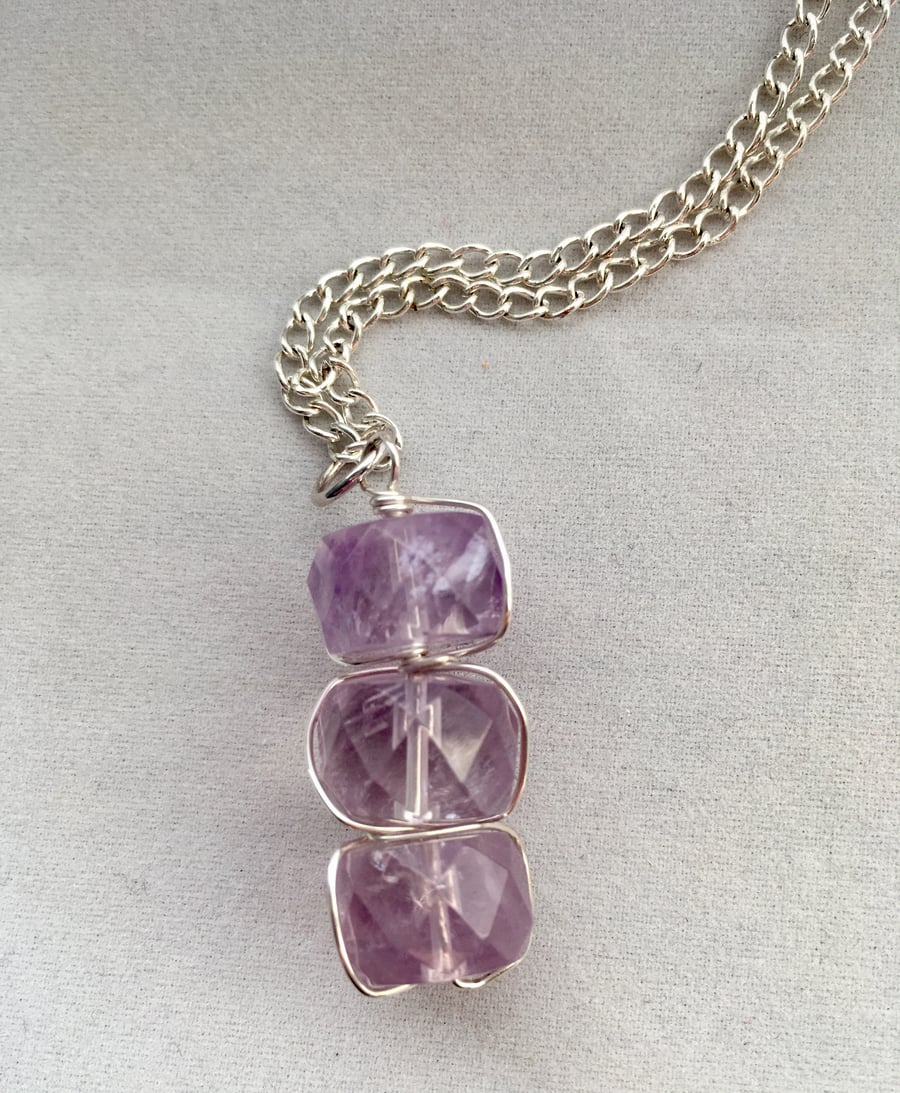 Triple amethyst pendant - made in Scotland. 
