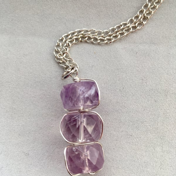 Triple amethyst pendant - made in Scotland. 