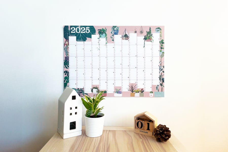 Houseplants 2025 Printed Wall Planner Calendar A3 size