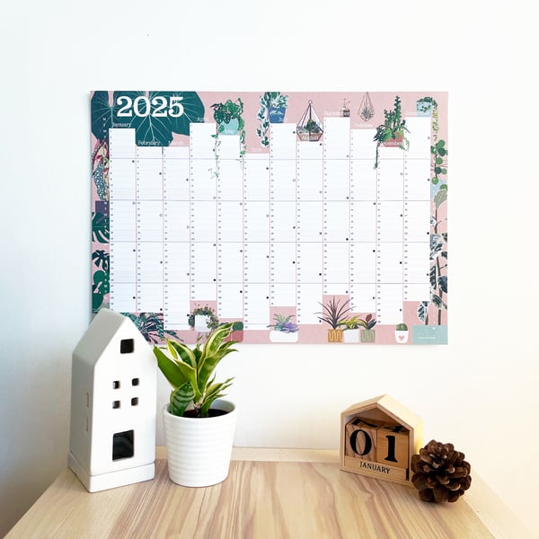Houseplants 2025 Printed Wall Planner Calendar A3 size
