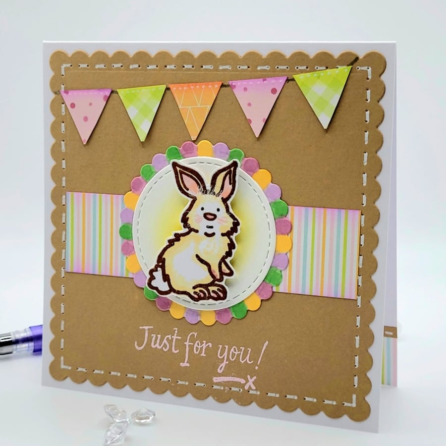 Blank Card - Bunny Cards, baby, birthday, bunting, vintage