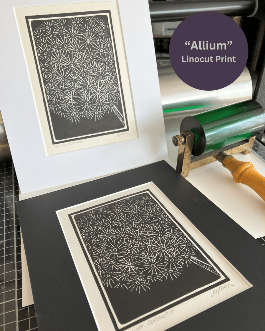 Lino Print - "Allium Seedhead"