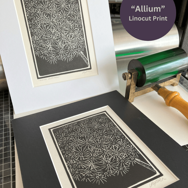Lino Print - "Allium Seedhead"