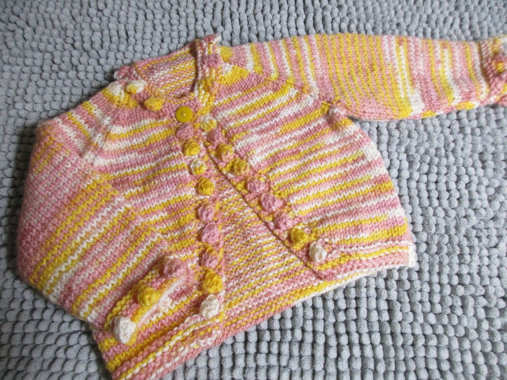 16" Multi Coloured Baby Bobble Edged Cardigan