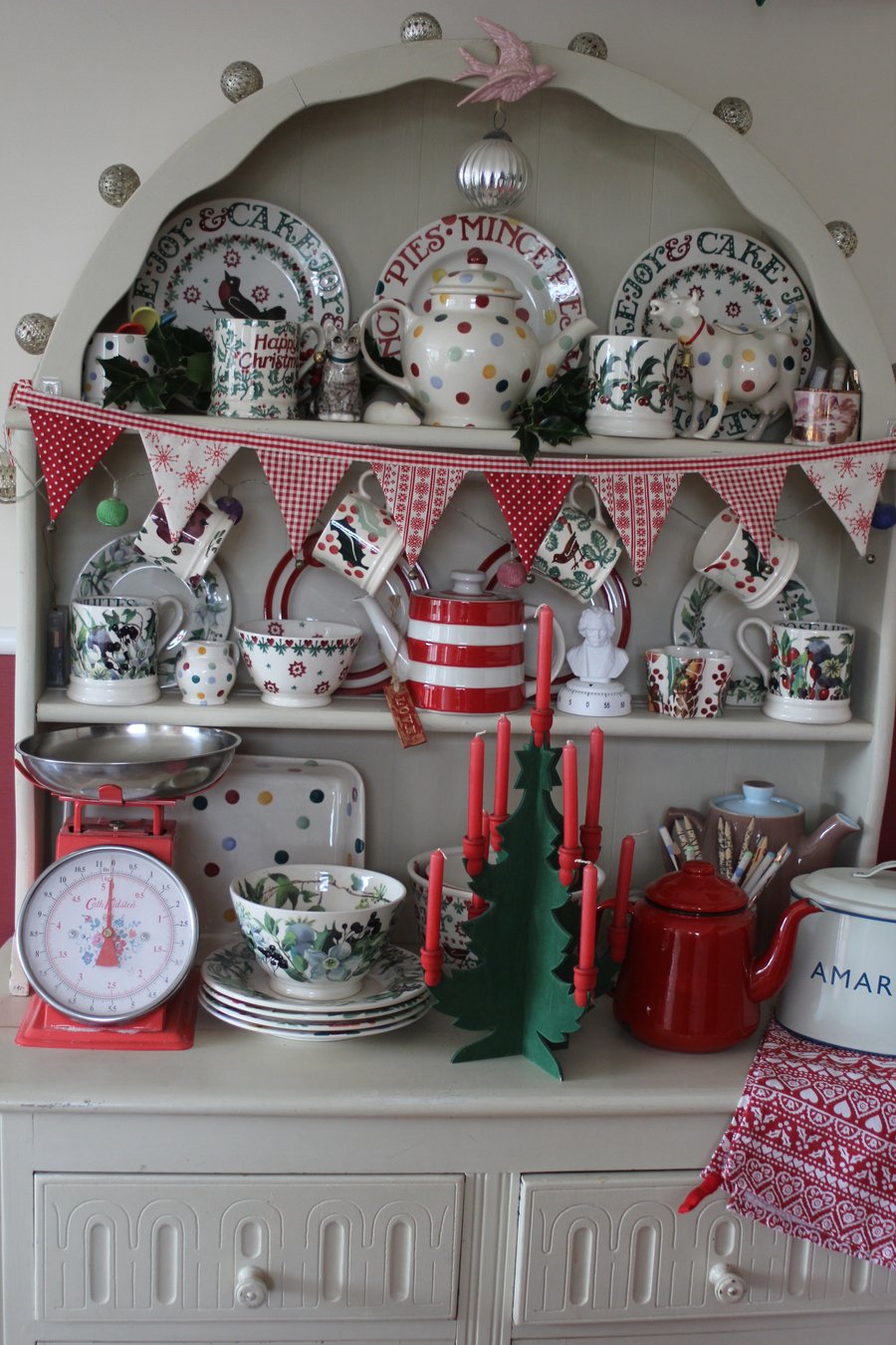 Red and cream mini bunting with jingle bells