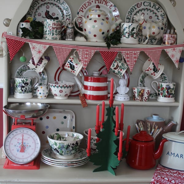 Red and cream mini bunting with jingle bells