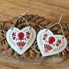Folk heart earrings from recycled tin and silver (medium)