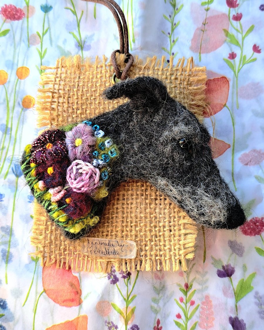 Needle Felted Lurcher Brooch