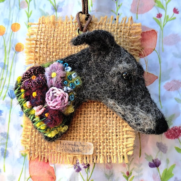 Needle Felted Lurcher Brooch
