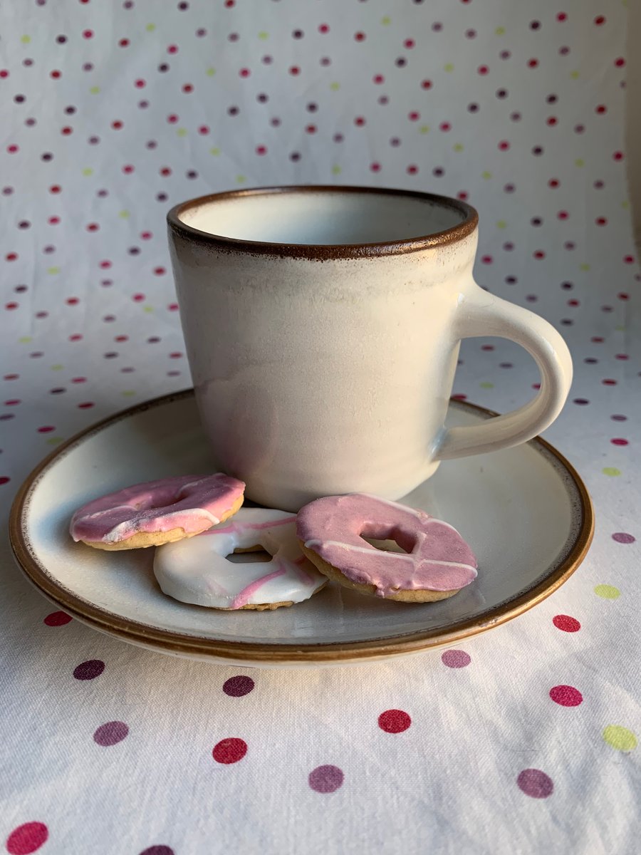Mug, Handmade stoneware tea cup or coffee mug with a small cake plate