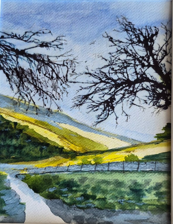 "Winter sunshine "  original mixed media landscape painting 