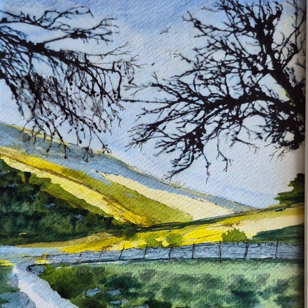 "Winter sunshine "  original mixed media landscape painting 