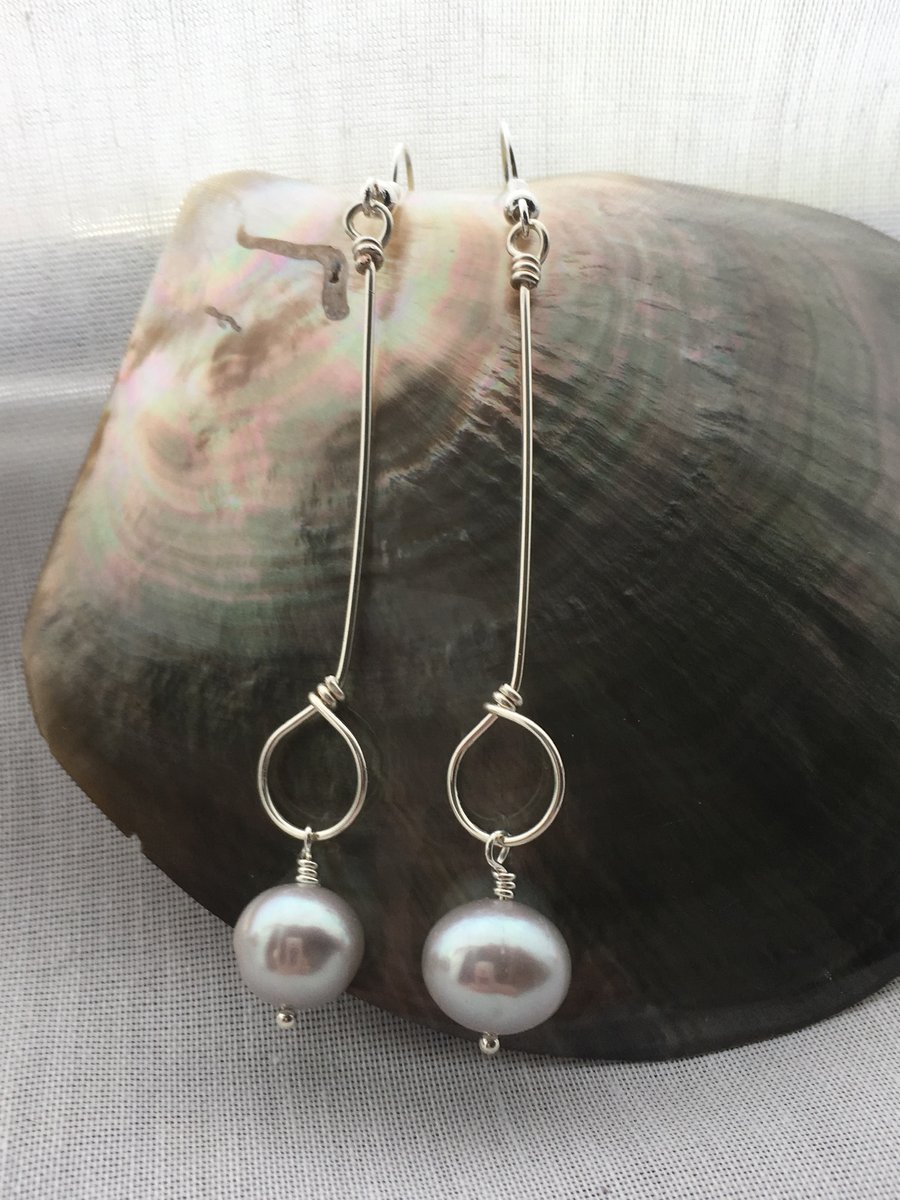 Geometric statement freshwater pearl earrings - made in Scotland. 